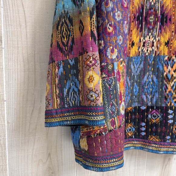 John Mark Women’s Patchwork Quilted Jacket | Boho Artisan Open Front Boutique L - Picture 6 of 15